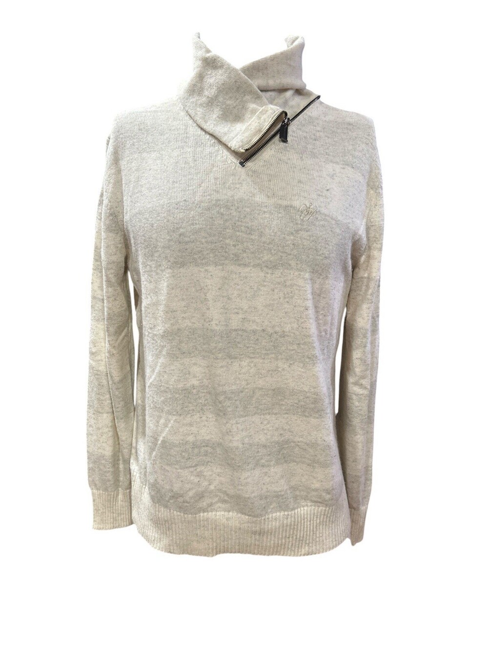 Sean John Mens Pullover Sweater L Ivory Half Zip Cowl Neck Long Sleeve